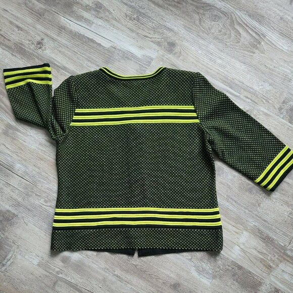 Ming Wang Zip Front Cardigan Jacket Black Green Trim Knit 3/4 Sleeve Petite M - Picture 8 of 12